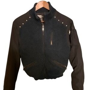 Jamie Sadock Womens Med. Cropped Golf Jacket Black Textured Knit Zip Stud Pocket